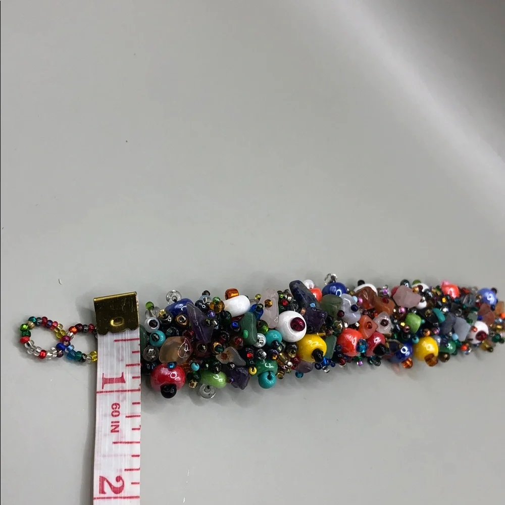 Colorful seed bead ceramic and stone gemstone beads boho festival bracelet. - Picture 4 of 9